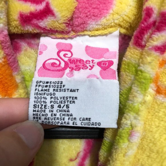 Sweet Sassy Girls Size Small (4/5) Tie Front Fuzzy Robe Yellow/Pink - Picture 8 of 8